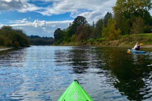 Kayaking on the East Fork Lewis River from the John Pollock Water Trail Park in La Center toward Paradise Park State Park on Oct. 13. (Photos by Kelly Moyer/Post-Record)