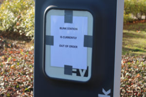 Camas city staff have posted an "out of order" sign on the city's one public electric vehicle charger, located beside the Camas library. Staff say they are reviewing options for replacing the charger. recommendation to the city council. Washougal real estate company affiliates with global leader (Post-Record file photo)