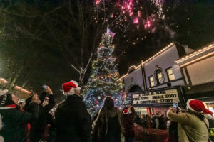 Fireworks accompany the tree-lighting ceremony at the 2018 Camas Hometown Holidays celebration. This year's festival begins at 5 p.m. Friday, Dec. 6, in downtown Camas. (Post-Record file photo)