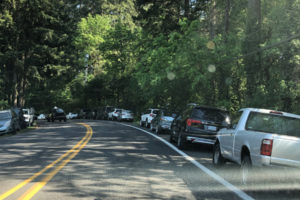 A Camas police photo shows cars illegally parked along Lake Road near Camas' Heritage Park during the summer of 2019. City leaders and police agree they must do more to prevent parking along the road in the future.