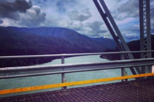 (Kelly Moyer/Post-Record) A view from the Bridge of the Gods, which spans between the Oregon and Washington sides of the Columbia River Gorge. The Skamania County Sheriff's Office says a 42-year-old Vancouver woman clocked at 110 miles per hour (mph) on Highway 14 near Washougal led law enforcement on a high-speed chase this morning before throwing her clothing, which she had set on fire, out her car window; crashing near the Oregon side of the Bridge of the Gods; and escaping unharmed on foot after her car caught fire. Law enforcement later found and arrested the driver in Washougal. 