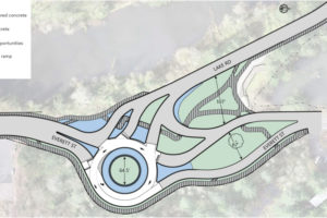 An illustration shows the traffic roundabout design at Lake Road and Everett Street in Camas. (Illustration courtesy of city of Camas)