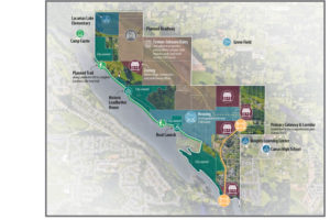 An illustration shows publicly and privately owned land, as well as landmarks, in the city of Camas' North Shore area. (Contributed illustration courtesy of the city of Camas)