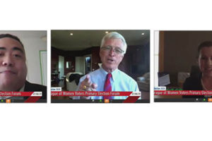 Candidates for a senate seat representing Washington's 18th Legislative District (from left to right) Rick Bell, John Ley and Sen. Ann Rivers speak during a July 8 online candidate forum. Bell and Ley are both from Camas. Voters will choose in the Aug. 4 primary elections which two candidates will move on to the general election in November. (Screenshots by Kelly Moyer/Post-Record)