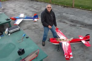 Fern Prairie Modelers Club member Larry Webberley displays his model airplane at the Port of Camas-Washougal industrial park in October 2020. (Contributed photos courtesy of Steve Carroll)