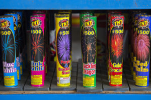 A display of fireworks wait for customers in Clark County in 2019. (Photo Courtesy of Amanda Cowan/The Columbian)