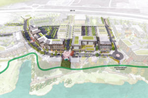 The first phase of the Waterfront at Parker's Landing development will include the construction of several streets and four buildings that will house apartments, retail businesses and restaurants. (Contributed graphic courtesy of Port of Camas-Washougal)