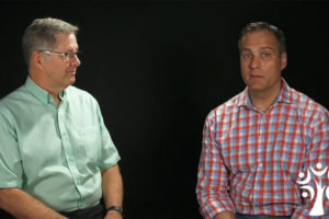 Washougal resident Bill Mounce (left) interviews Eugene Brandt, a pastor for Fellowship Bible Church in Jackson, Tenn., about Biblical Training, a nonprofit organization Mounce founded in 2000 to provide free theological education.