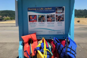 Life jacket stations like the one pictured here are available near many waterways in Southwest Washinton. Safety officials say wearing a life jacket while boating or paddling "significantly increases the chances of surviving a fall into cold water." (Contributed photo courtesy of Safe Kids Lower Columbia)