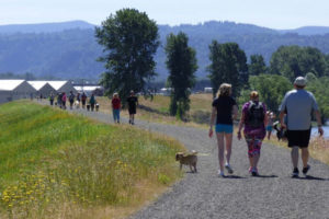  Pet lovers and their pups walk in the 2018 annual Hike on the Dike fundraiser for the West Columbia Gorge Human Society animal shelter in Washougal. (Post-Record file photo)