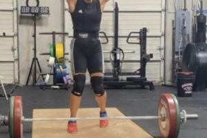 Katherine Brown celebrates after completing a lift during the 2021 International Weightlifting Federation World Masters Championships in June 2021. (Contributed photo courtesy Katherine Brown)