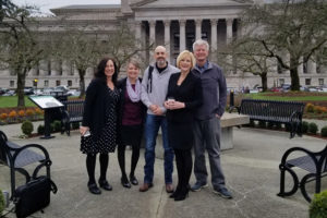 Washougal School District Superintendent Mary Templeton (second from right) and school board members (left to right) Donna Sinclair, Angela Hancock, Cory Chase and Jim Cooper attend a "day on the hill" event in Olympia, Wash., in February 2020. (Contributed photo courtesy of the Washougal School District)