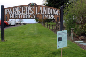 A sign welcomes visitors to Parker's Landing Historical Park in 2018. (Photos by Kelly Moyer/Post-Record files)