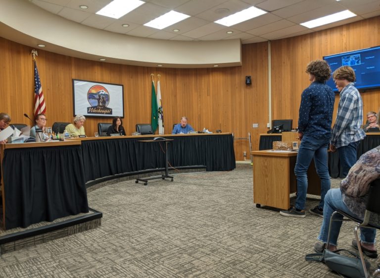 Washougal High students present to the Washougal City Council on Monday, May 24, 2022.