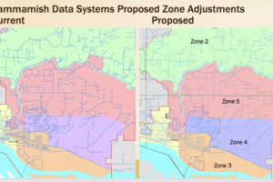 A map shows the Washougal School District's current director districts (left) and newly proposed districts (right). The Washougal School Board will vote on the proposed changes in November 2022. (Contributed photo courtesy Washougal School District)