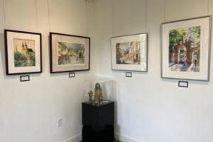 Top: Ulrike Halverson's watercolors hang in the Second Story Gallery on Tuesday, Oct. 4, 2022.
Above: Ulrike Halverson's watercolor, "City in the Heart of Silesia," is part of an October art exhibit, "Silesian Stories" at the Camas Public Library's Second Story Gallery. (Photos courtesy of Lloyd and Ulrike Halverson)