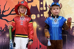 Cohen Lee, 4, (left) and Bodhi Lee, 4, won awards for their "Paw Patrol" costumes during the city of Camas' Pumpkin Party at Liberty Middle School on Oct. 22, 2022. (Contributed photos courtesy of the city of Camas)