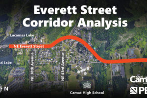 A map shows the area included in the city of Camas' Everett Street corridor analysis project. (Contributed graphic courtesy of the city of Camas)