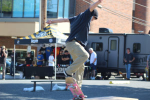 A skateboarder takes part in a Camas-Washougal Skate Park fundraiser near the Grains of Wrath brewpub on June 18, 2019. (Kelly Moyer/Post-Record files)