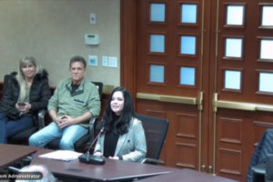 Jennifer Senescu (right) answers questions during a Camas City Council interview at Camas City Hall on Friday, Feb. 17, 2023. (Screenshot by Kelly Moyer/Post-Record)