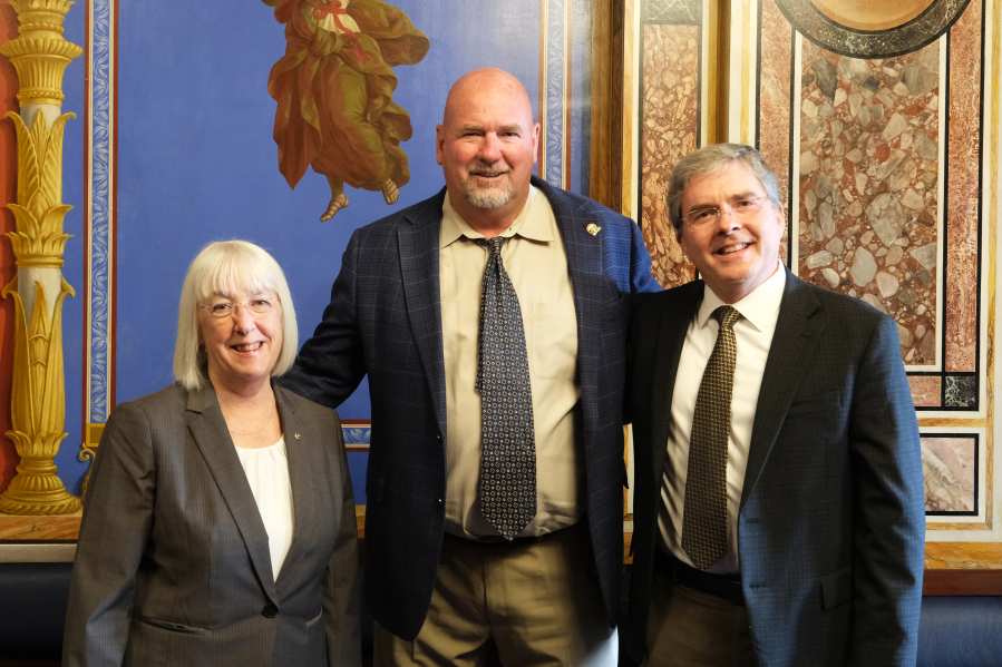 Contributed photo courtesy David Scott 
 Washougal City Manager David Scott (right) and Mayor David Stuebe (center) pose for a photograph with Sen. Patty Murray in Washington D.C. earlier this month.