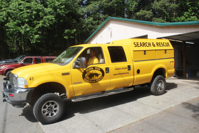 Silver Star Search and Rescue medical officer Jeff Berner sits in a rescue truck nicknamed &ldquo;Sasquatch,&rdquo; in front of East County Fire and Rescue Station 92, May 13, 2024.