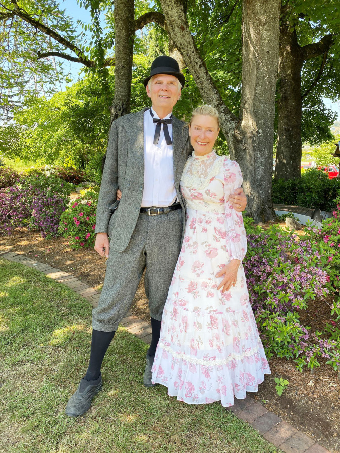 Contributed photo courtesy Rene Carroll 
 Storyteller Roland Tripp (left) and event organizer Susan Tripp pose for a photo during the 2023 Parkkersville Day event in Washougal. (Contributed photo courtesy Rene Carroll)