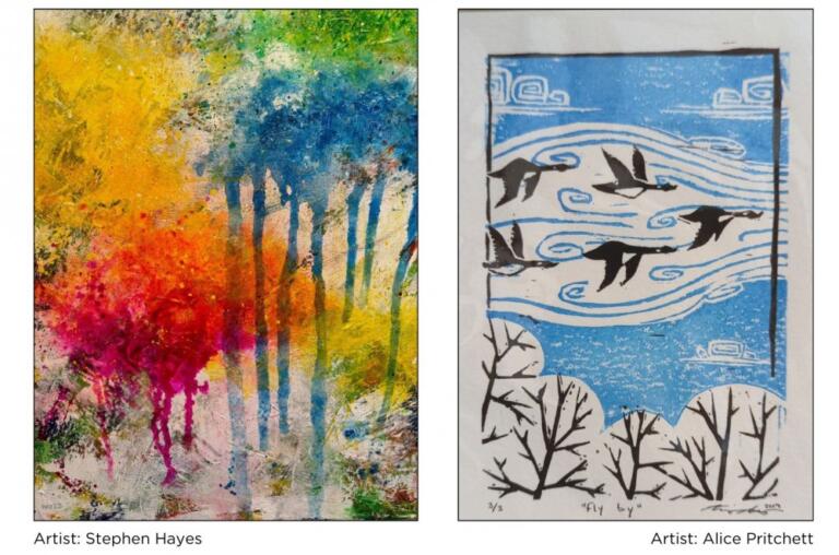 The Second Story Gallery, located on the second floor of the Camas Public Library in downtown Camas, is hosting the artwork of local artists Stephen Hayes (left) and Alice Pritchett (right) through the month of June 2024.