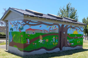 A group of Washougal residents created a mural (above), which was installed onto the bathroom facility at Hamllik Park in June 2024. (Contributed photo courtesy of Kathy Huntington)