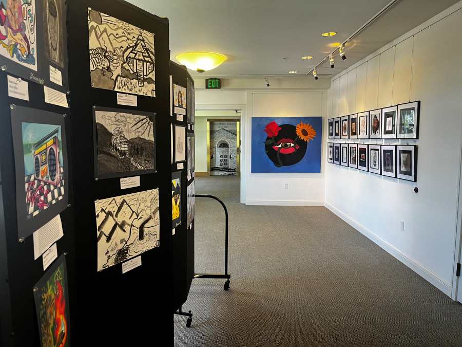 Artwork by Camas high school students is displayed inside the Second Story Gallery, located on the second floor of the Camas Public Library, Tuesday, July 2, 2024. The gallery will host artwork by Camas high school students through July and art by Camas middle school students during the month of August. (Photos by Kelly Moyer/Post-Record)