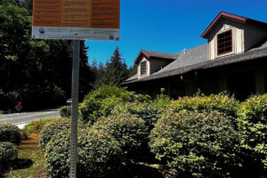 A sign posted outside Lacamas Lake Lodge in Camas, near the shores of Lacamas Lake, Monday, July 15, 2024, warns visitors that toxic algae has been found in the lake and that people who plan to recreate in or near the lake should take precautions to avoid the harmful algal bloom. (Kelly Moyer/Post-Record)