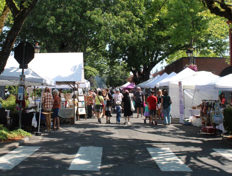 Vendors line Northeast Fourth Avenue in downtown Camas, Friday, July 26, 2024, for the first day of the 2024 Camas Days festival. (Kelly Moyer/Post-Record) 