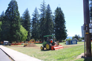 Construction crews work at Crown Park in Camas, June 24, 2024. Park impact fees, paid by new development, help fund park and recreation upgrades that will accommodate new users and a growing population. (Kelly Moyer/Post-Record files) 