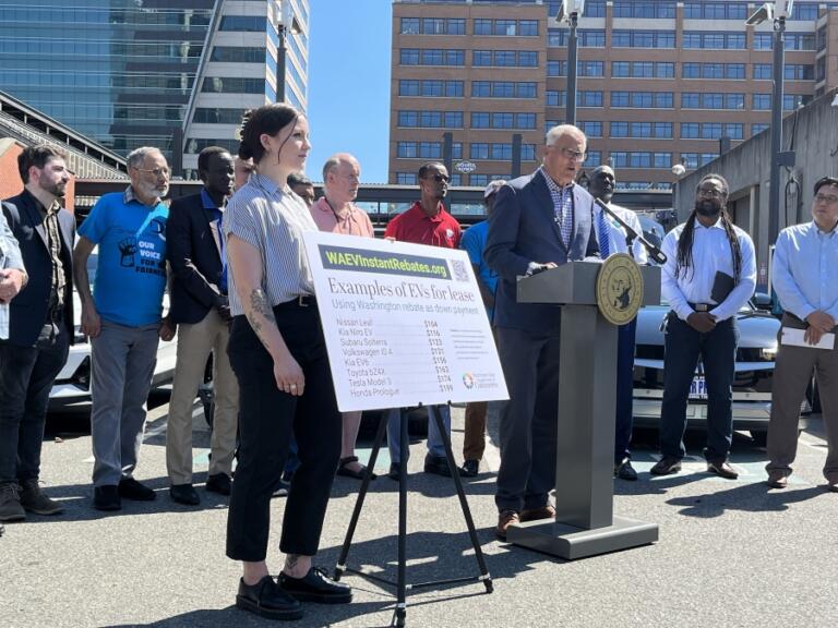 Washington Gov. Jay Inslee speaks during a kick-off event for the Washington State Department of Commerce&rsquo;s Electric Vehicle Instant Rebate Program on Aug. 1 in Seattle.