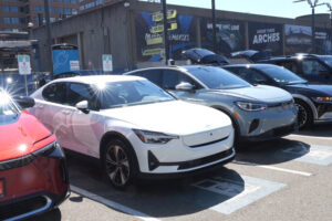 Electric vehicles sit outside a Seattle car dealership during an Aug. 1, 2024, kick-off event for the Washington Department of Commerce’s Electric Vehicle Instant Rebate Program. (Contributed photo courtesy Washington State Department of Commerce)