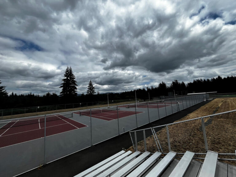 The Camas High School outdoor tennis courts are viewed from nearby bleachers on Monday, Aug. 12, 2024.