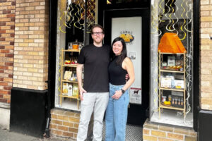 Andy and Tiffany Regan stand in front of their newly opened Camas Cheese Co. shop at 231 N.E. Fourth Ave., in downtown Camas, Monday, Aug. 12, 2024. (Photos by Kelly Moyer/Post-Record)