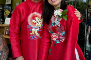 Andrew Dang (left) and Thoai Nguyen attend the grand opening for their restaurant, Danglicious Vietnamese Kitchen, in downtown Washougal, Aug. 17, 2024. (Contributed photo courtesy of Andrew Dang)