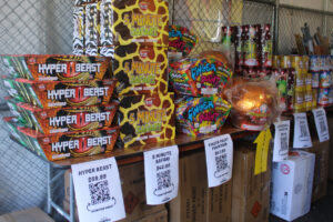 A variety of fireworks fill a table inside the Mean Gene Fireworks tent on Southeast Eighth Avenue in Camas, Tuesday, July 2, 2024. (Kelly Moyer/Post-Record files)