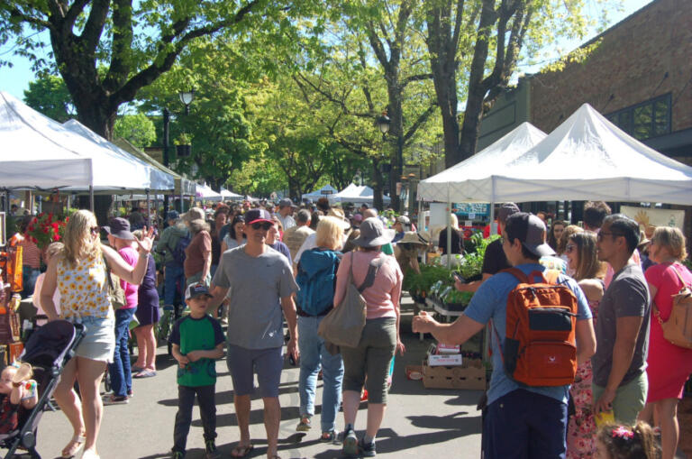 Crowds gather in downtown Camas during the 2023 Camas Plant and Garden Fair in May 2023.