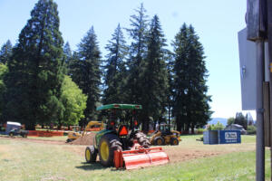 Construction crews begin a remodel of Camas’ historic Crown Park, June 24, 2024. The park revamp, expected to be completed in the fall of 2025, will feature a splash pad, inclusive playground, restrooms, ADA-compliant pathways and parking spots, and a basketball court..