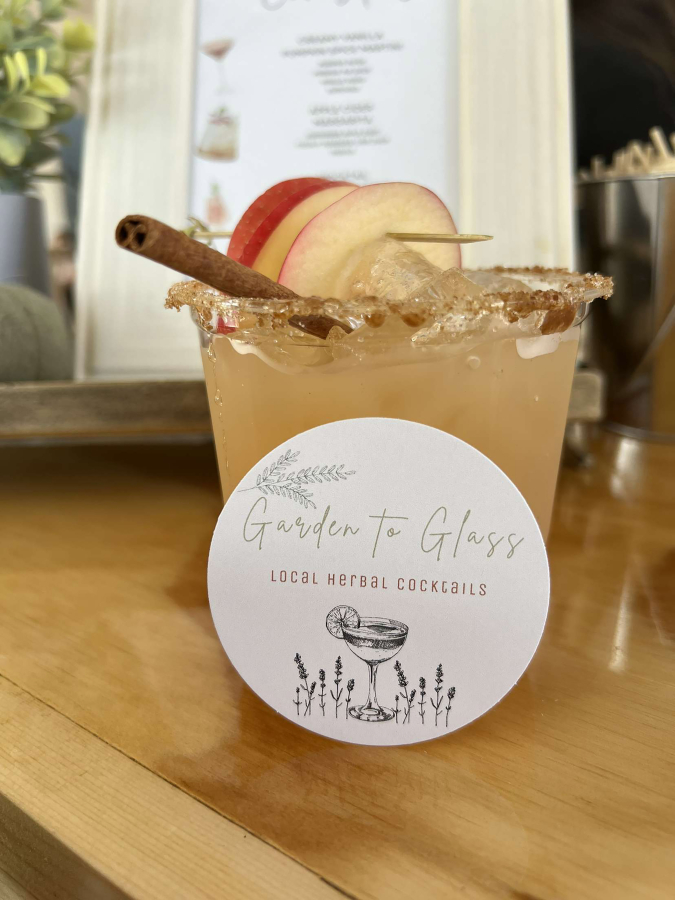 An apple cider margarita was one of the drinks available at the Sept. 21, 2024, launch party for Garden to Glass, a new Washougal business offering a dry-hire mobile bar for parties and events. (Contributed photo courtesy of Baiylie Bancroft)