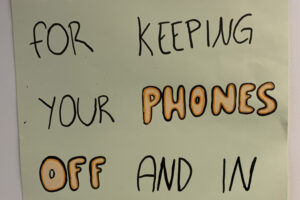 A poster on a wall at Jemtegaard Middle School in Washougal thanks students for keeping their cell phones off and in their backpacks during classtime. (Contributed photo courtesy of Washougal School District)