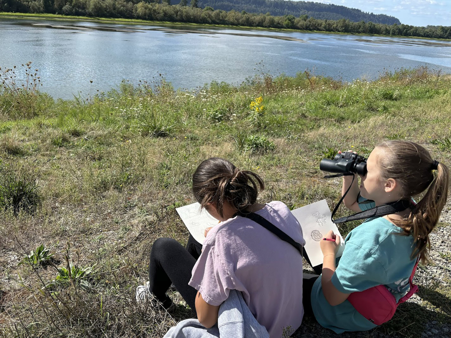 Fifth-graders from Columbia River Gorge Elementary School help catalog flora and fauna at Steigerwald Lake National Wildlife Refuge in Washougal in September 2024.