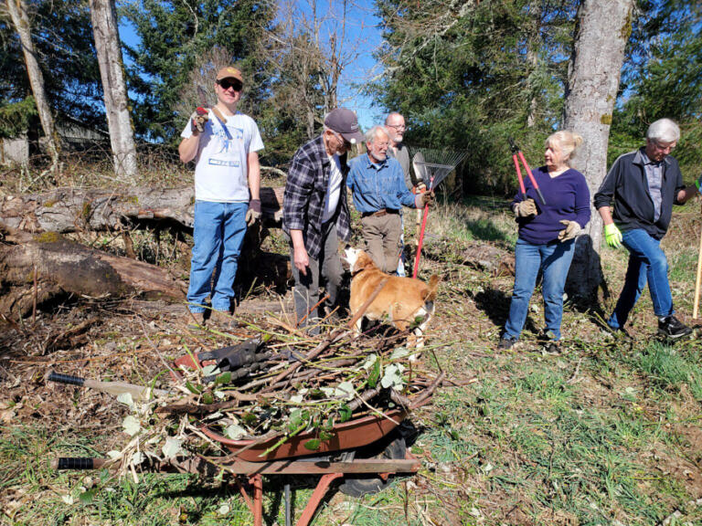 A group of East Clark County residents clean up Mable Kerr Park in Washougal on March 18, 2024.