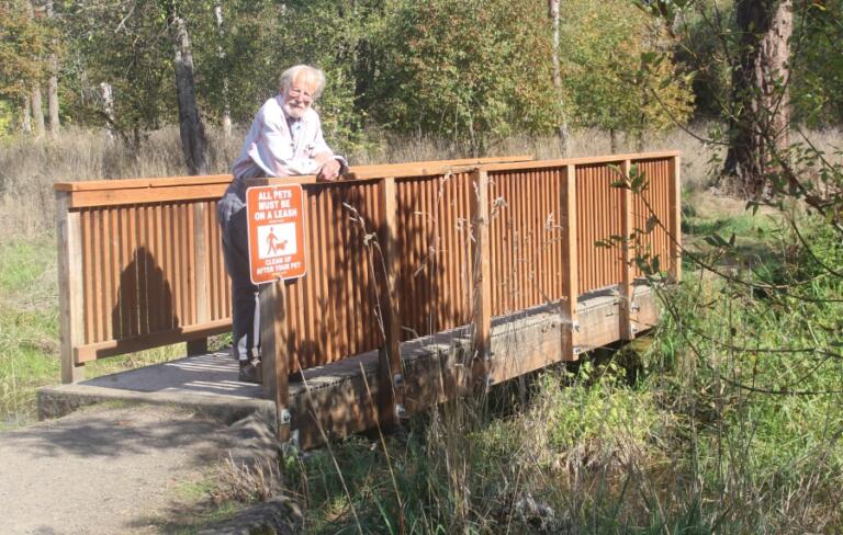 Washougal resident John Tweto stands on a bridge over Campen Creek at Mable Kerr Park in Washougal on Oct. 10, 2024.