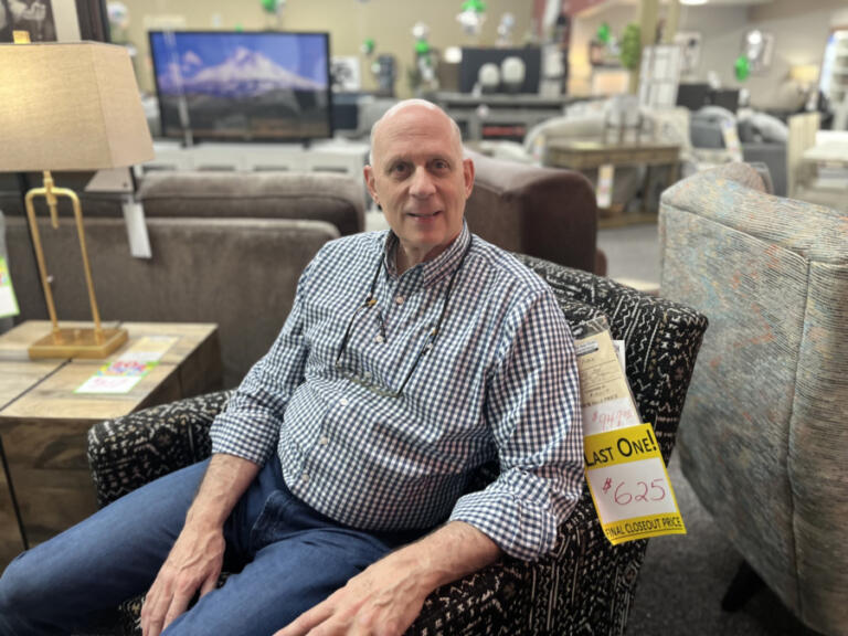 Dave Fletcher, pictured inside his store, One Stop Home Furnishings in Camas, on Monday, Oct. 14, 2024, is celebrating his family business' 70th anniversary this month.