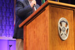 Camas Mayor Steve Hogan speaks to community members during the Camas Police Department's 2024 awards ceremony on May 23, 2024. (Kelly Moyer/Post-Record files)