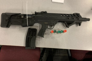 Camas police confiscated two guns, including a semi-automatic firearm (above), from a parent’s truck outside Skyridge Middle School on Sept. 24, 2024, following reports that a child had used the guns to threaten their peers. (Photo courtesy of Camas Police Department)