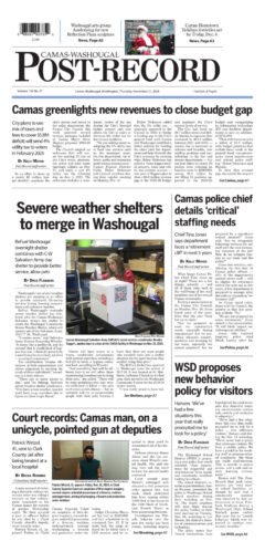 Thursday, Nov. 21st, 2024 Camas-Washougal Post-Record newspaper front page